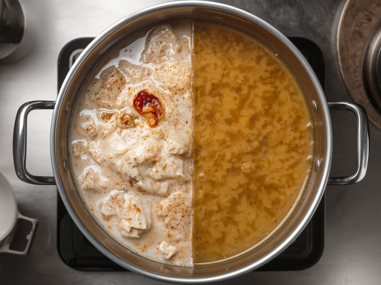 Making tonkotsu pork bone soup in a massive pressure cooker