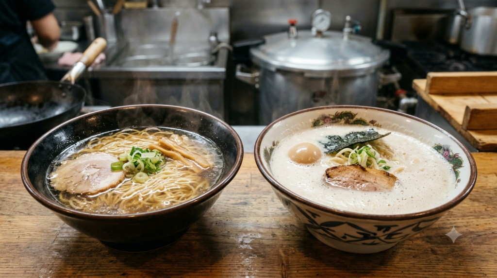 清湯(あっさり)と白湯(濃厚)